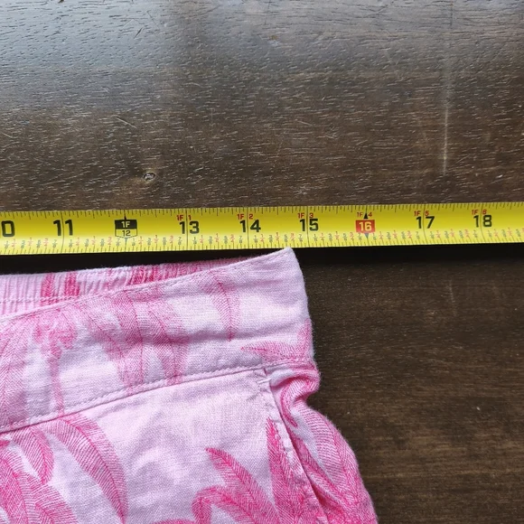 Tahari 100% Linen Palm Print Wide Leg Pants sz L Pink Coastal Resort Chic - Picture 5 of 7